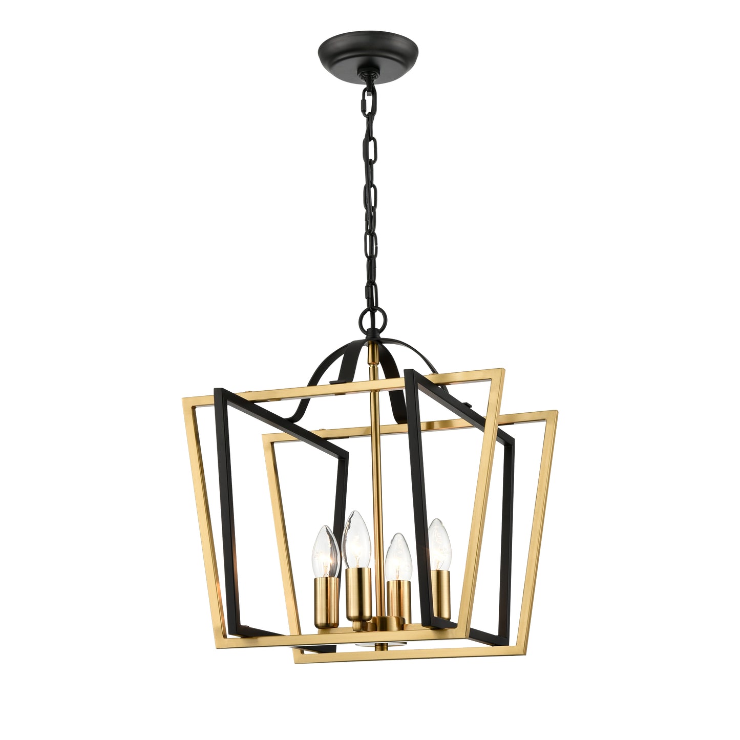 Aviary 4 light Lantern Matt Black and Aged Brass Small