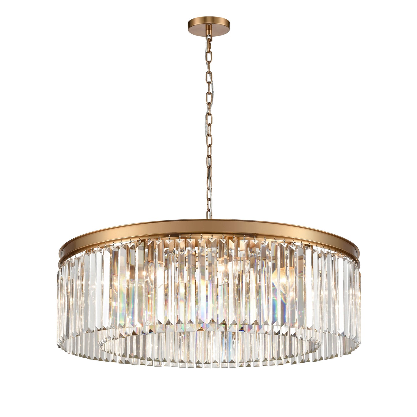 Perdita 10 light Crystal Pendant Chandelier With Brushed Brass Finish