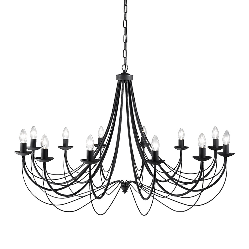 Philly 12 light Fitting Pendant Candle Chandelier In Satin Black Finish