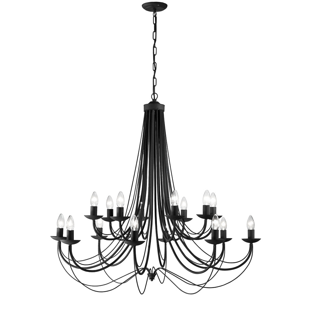 Philly 16 light Fitting Candle Styled Pendant Chandelier In Satin Black