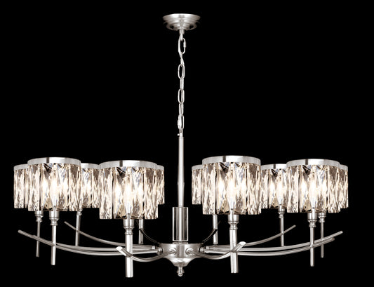 Opulence 10 Light K9 Crystal Cut Arm Chandelier In Satin Nickel Finish