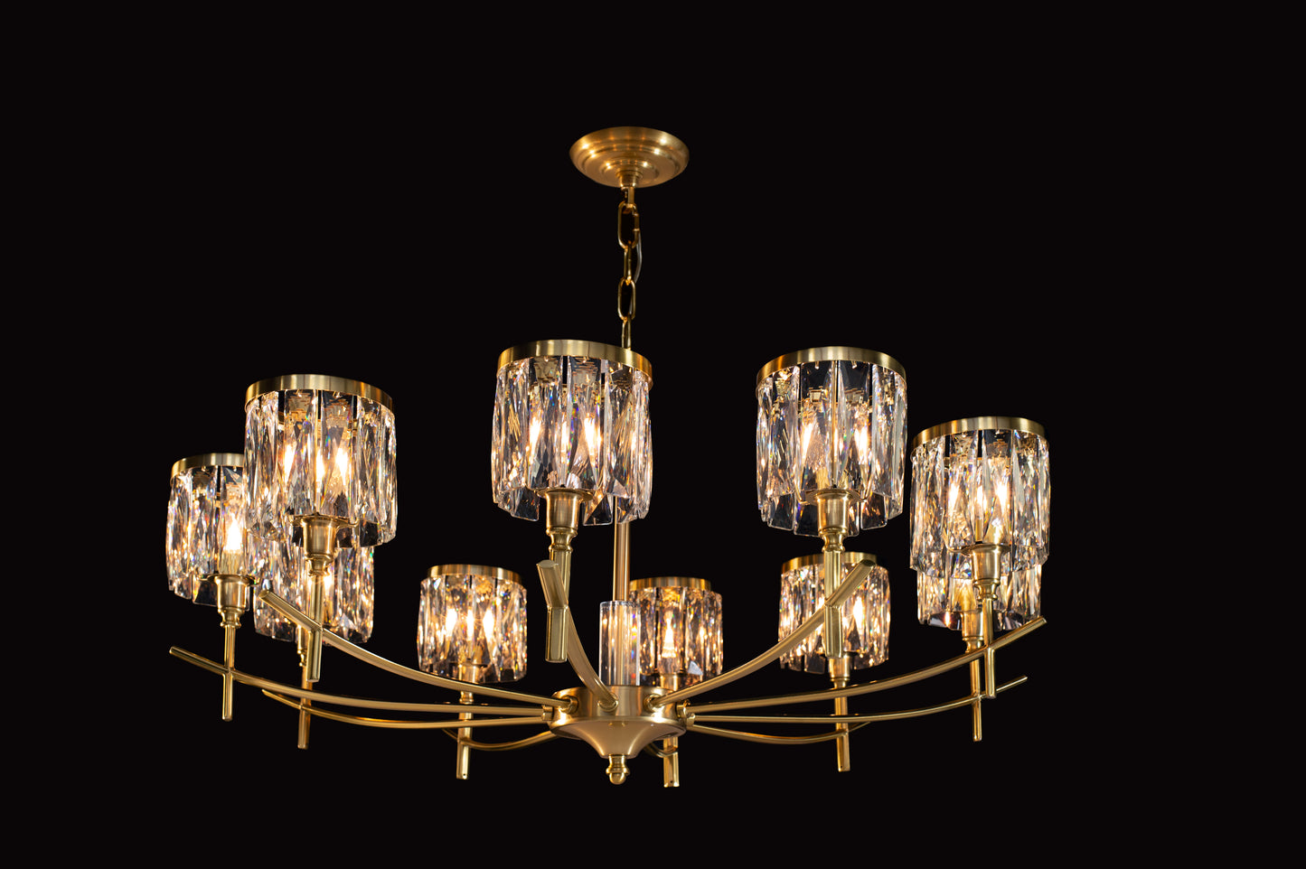 Opulence 10 Light Arm Chandelier In Satin Gold