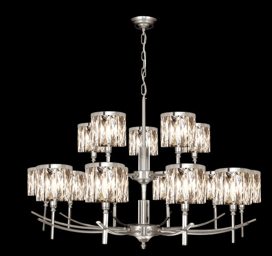 Opulence 15 Light Arm 2 Tier Chandelier With Satin Nickel Finish